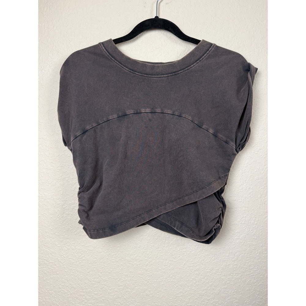 FP Movement Hot Shot Crossover Cropped Top Distressed Grey Cotton Sz M